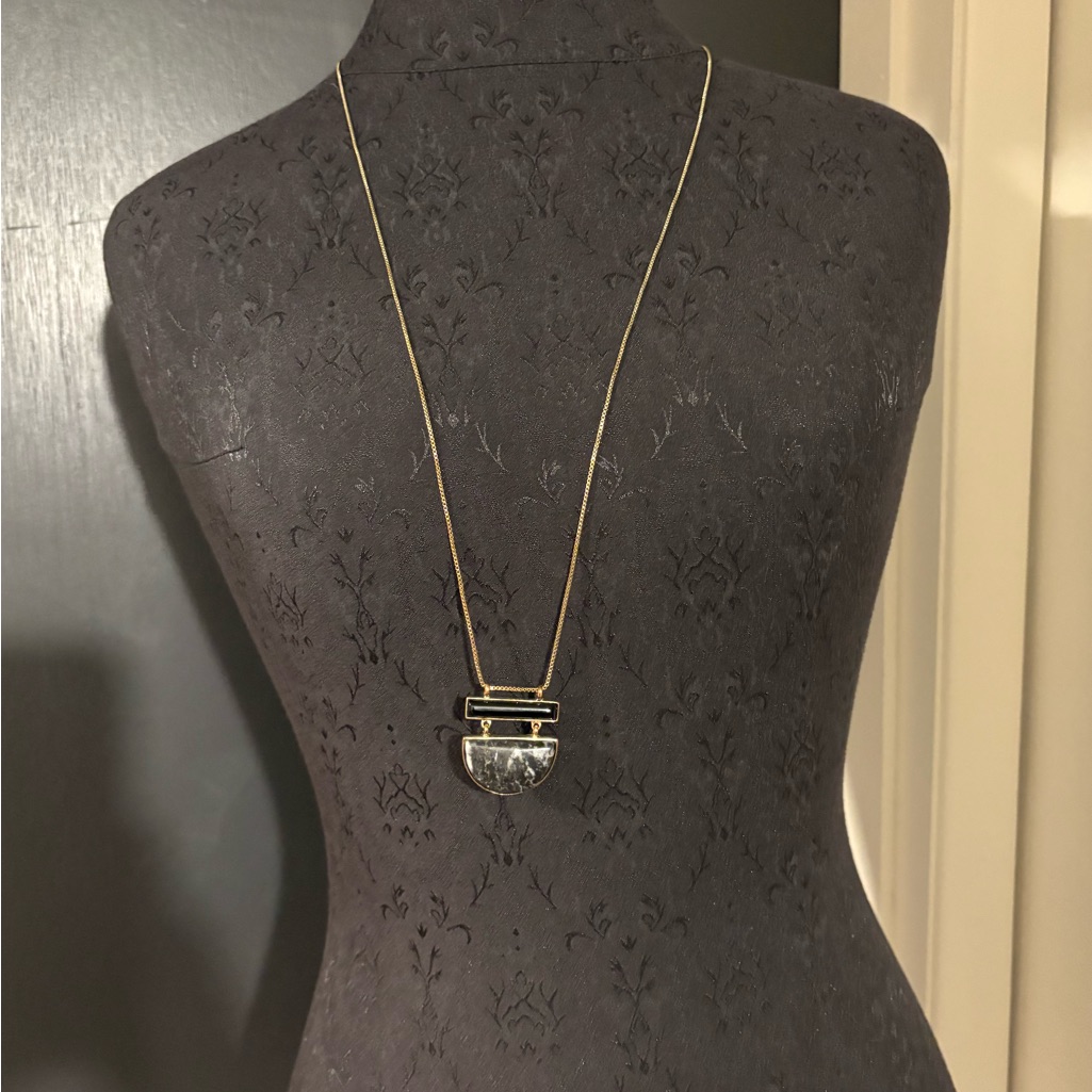 Loft Gold Necklace With Black Stone Marble Effect Pendant 15$